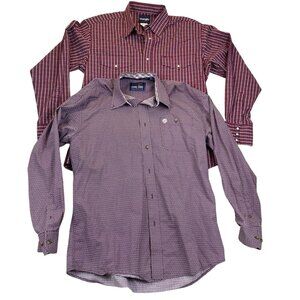 Wrangler Mens Shirts Large Lot of 2 Long Sleeve Button Up Patterned Business Red